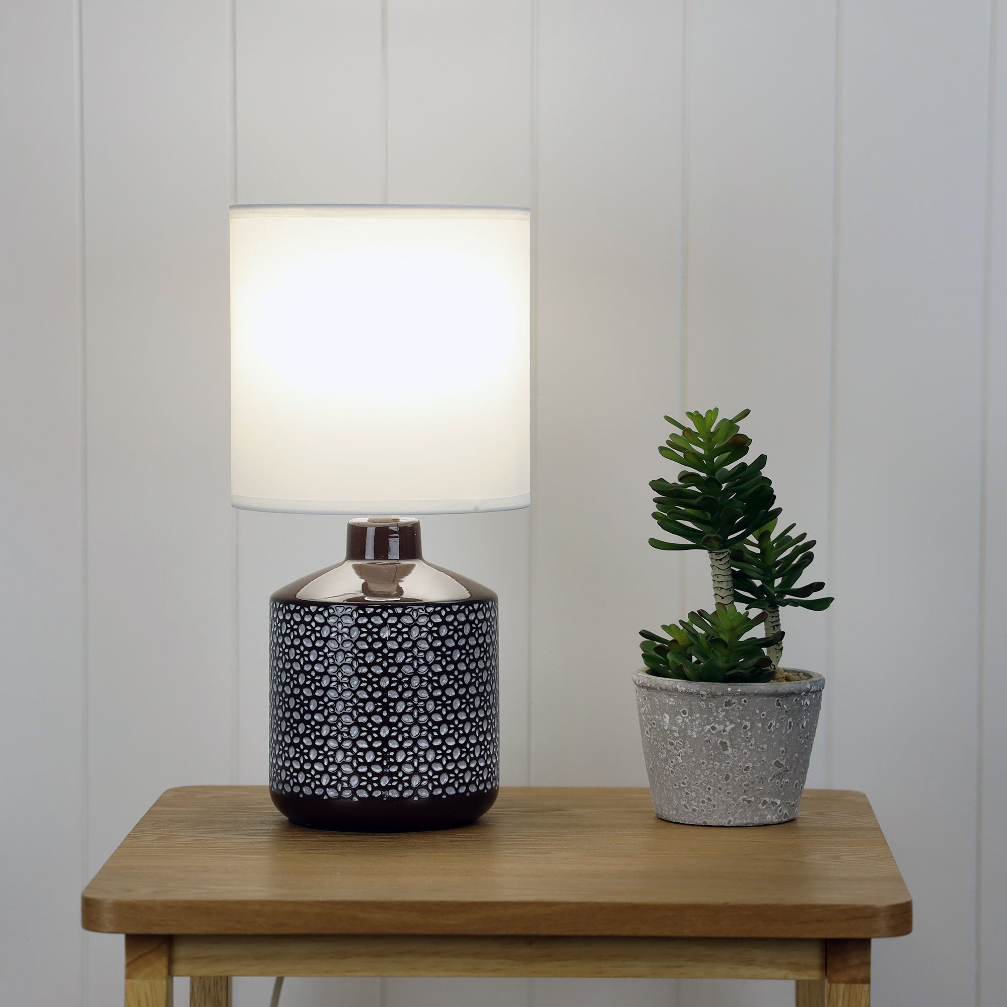 Celia Table Lamp Coffee With White Shade
